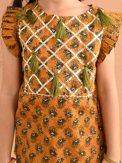 Ethnic Motif Printed Tassel Straight Kurta Sharara Set