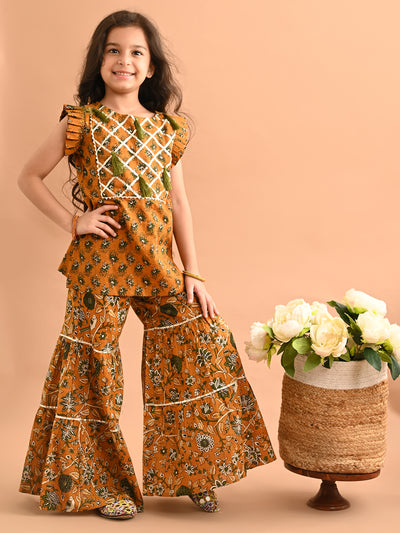 Ethnic Motif Printed Tassel Straight Kurta Sharara Set
