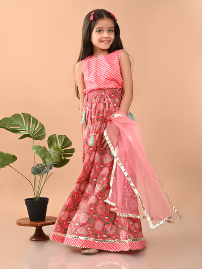 Ethnic Motif Printed Gota Patti Embellished Lehenga Choli Set with Dupatta