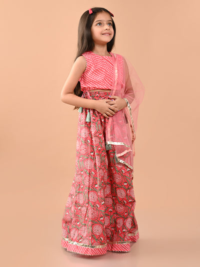 Ethnic Motif Printed Gota Patti Embellished Lehenga Choli Set with Dupatta