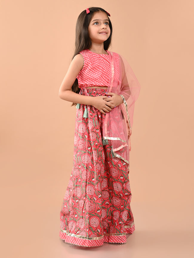 Ethnic Motif Printed Gota Patti Embellished Lehenga Choli Set with Dupatta