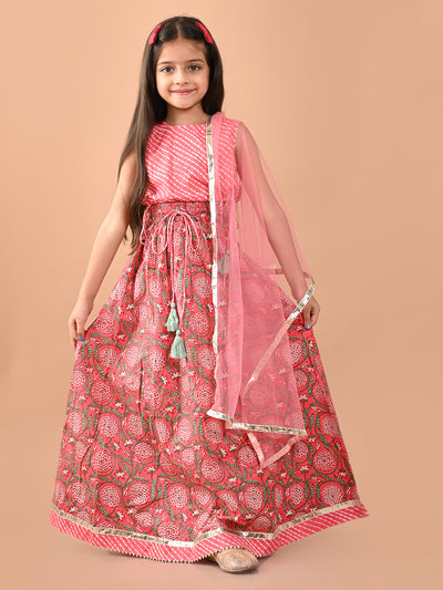 Ethnic Motif Printed Gota Patti Embellished Lehenga Choli Set with Dupatta