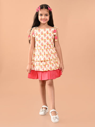 Ethnic Motif Printed Sleeveless Dropwaist Layered Dress