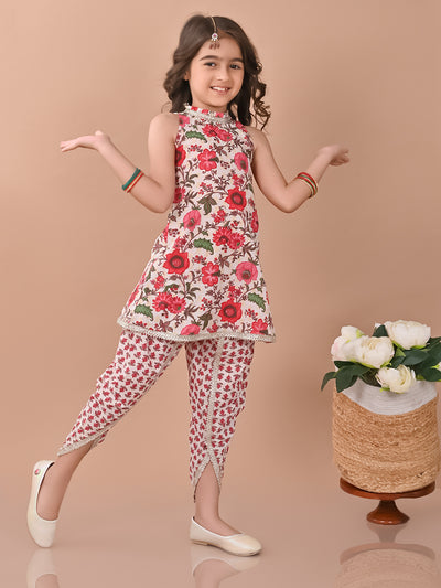 Ethnic Motif Printed Sleeveless Empire Kurta with Dhoti Pant Set