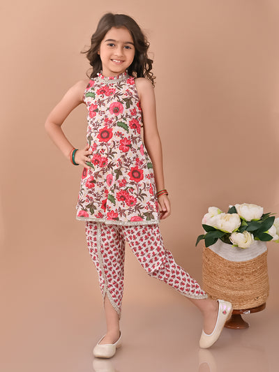Ethnic Motif Printed Sleeveless Empire Kurta with Dhoti Pant Set