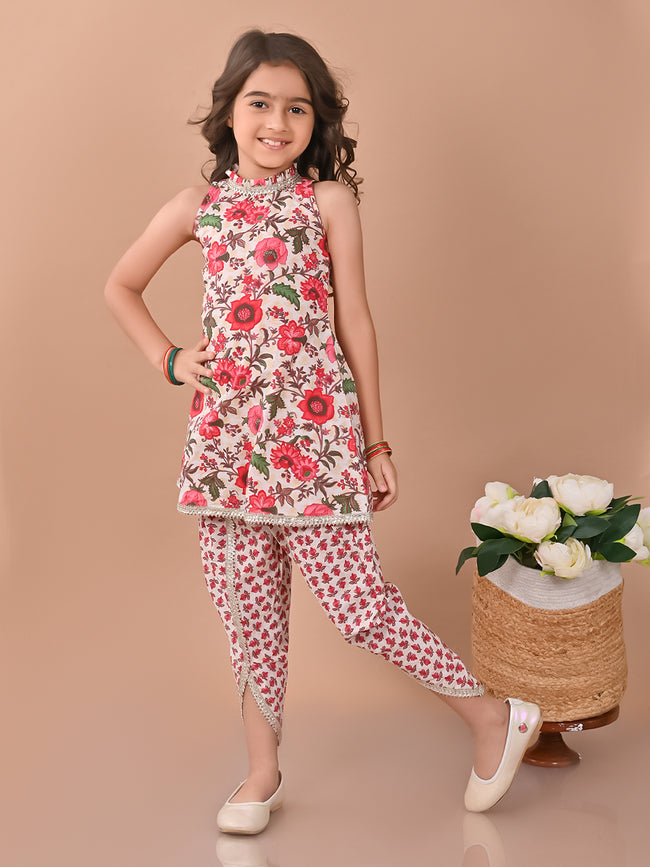 Ethnic Motif Printed Sleeveless Empire Kurta with Dhoti Pant Set