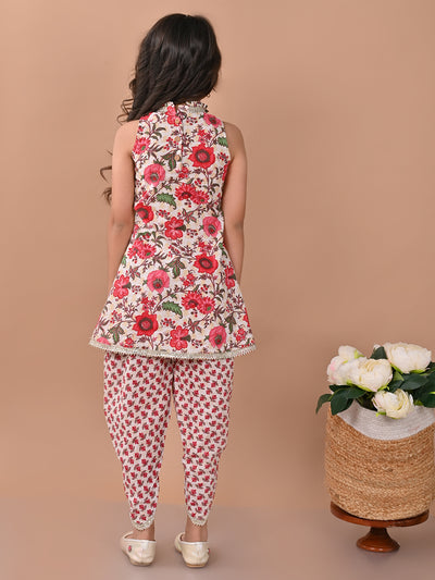 Ethnic Motif Printed Sleeveless Empire Kurta with Dhoti Pant Set