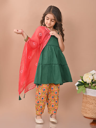 Sleeveless Empire Layered Kurta Salwar Set with Dupatta