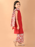 Solid Sleeveless Straight Kurta with Printed Sharara & Dupatta Set