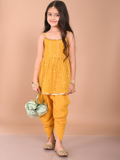 Sequined Peplum Strappy Kurta with Dhoti Pant Set