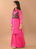 Printed Button Down Shirt Kurta Palazzo Set with Jacket