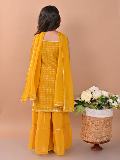 Sequin Embellished Sleeveless Kurta Sharara Set with Dupatta