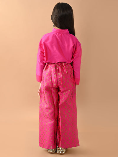 Solid Button Down Shirt Top with Printed Palazzo Set