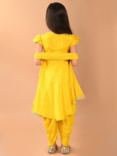 Ethnic Printed Low to High Kurta with Dhoti Pant & Dupatta Set