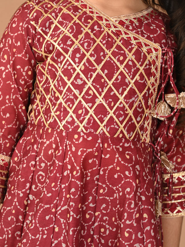 Ethnic Motif Printed Gota Patti Embellishment Angrakha Kurta Palazzo Set