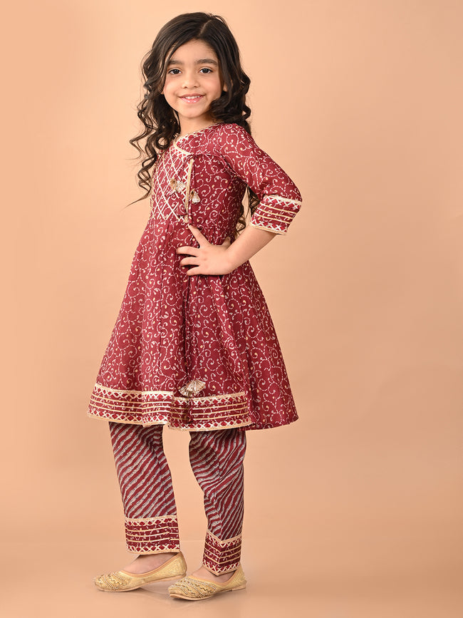Ethnic Motif Printed Gota Patti Embellishment Angrakha Kurta Palazzo Set