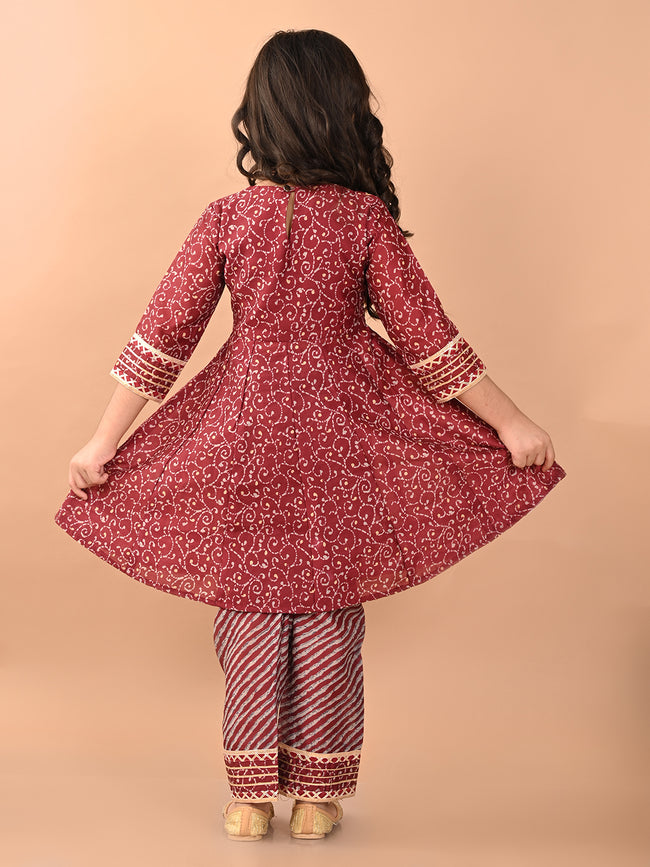 Ethnic Motif Printed Gota Patti Embellishment Angrakha Kurta Palazzo Set