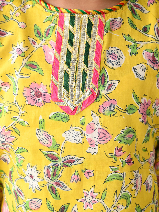 Floral Printed Gota Patti Embellished Empire Kurta Sharara Set with Dupatta