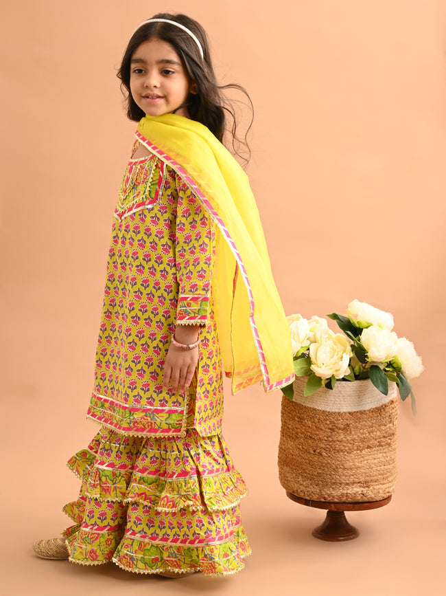 Ethnic Motif Printed Gota Patti Embellished Kurta Sharara Set with Dupatta
