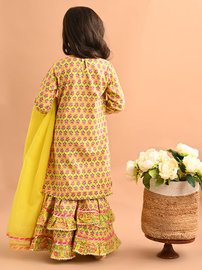 Ethnic Motif Printed Gota Patti Embellished Kurta Sharara Set with Dupatta