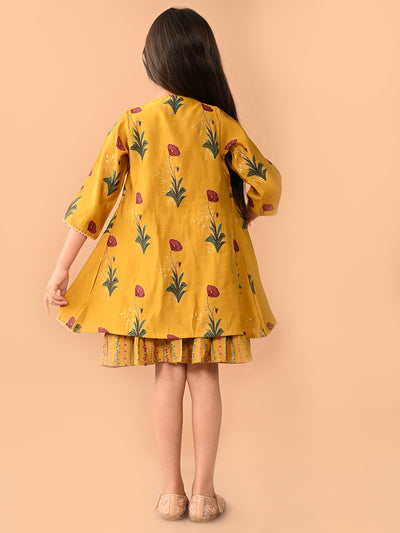 Ethnic Printed Dropwaist Dress with Gota Patti Embellished Shrug