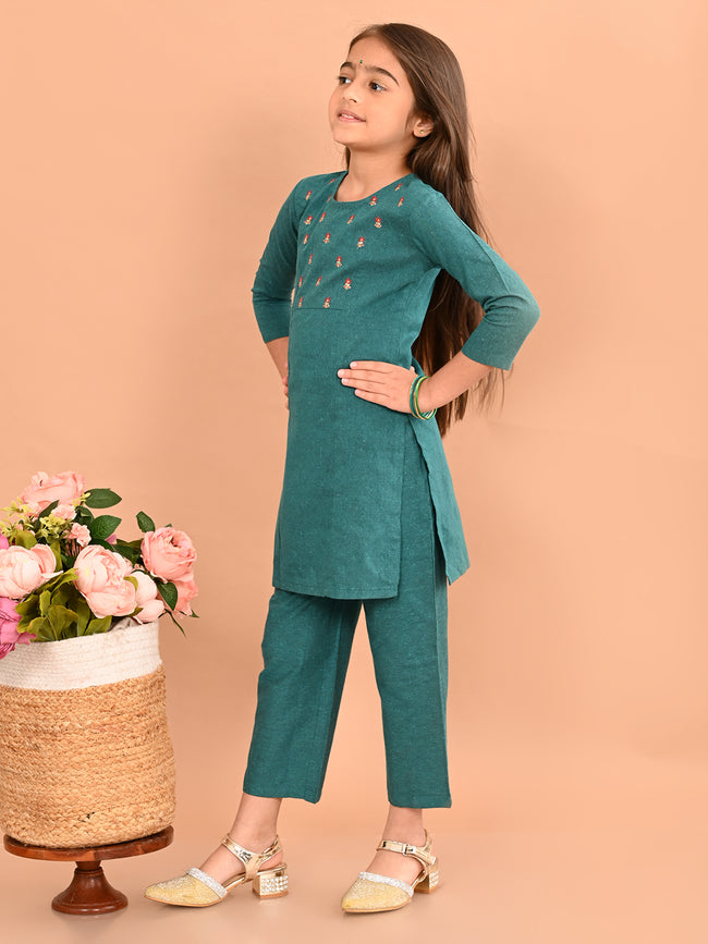 Girls Yoke Design Regular Pure Cotton Kurta with Palazzos