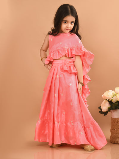 Sequin Embellished Blouse Lehenga Saree Set with Attached Dupatta