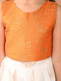 Embossed Sleeveless Blouse with Batik Printed Lehenga Set