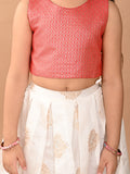 Embossed Sleeveless Blouse with Batik Printed Lehenga Set
