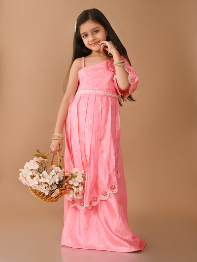 One Shoulder Embellished Kurta with Lehenga Set