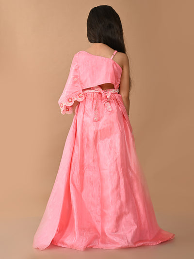 One Shoulder Embellished Kurta with Lehenga Set