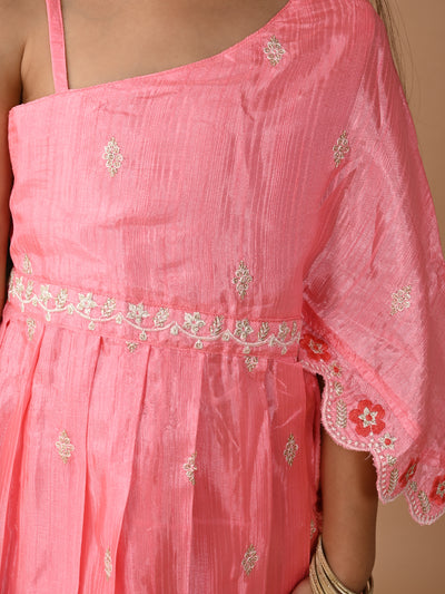 One Shoulder Embellished Kurta with Lehenga Set