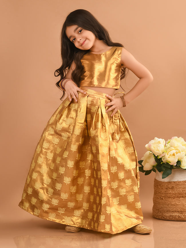 Lotus Printed Sleeveless Lehenga Choli Set