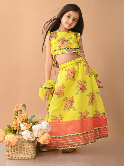 Floral Printed Gota Pati Embellished Lehenga Choli Set with Dupatta