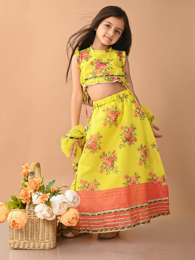 Floral Printed Gota Pati Embellished Lehenga Choli Set with Dupatta