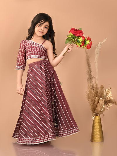 One Shoulder Ethnic Motif Printed Flared Lehenga Choli Set