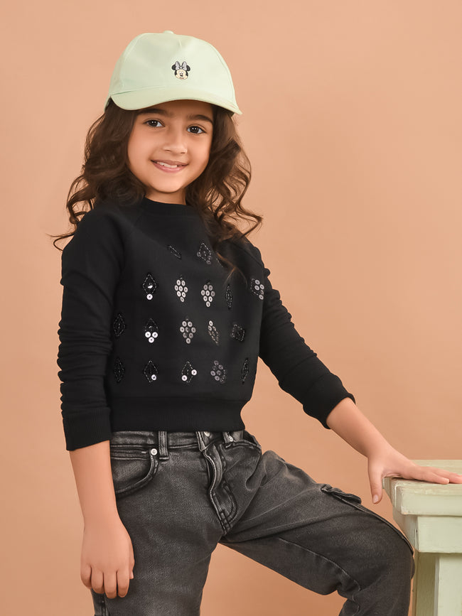 Sequin Embellished Full Sleeves Sweatshirt Top