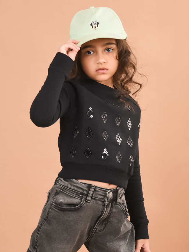 Sequin Embellished Full Sleeves Sweatshirt Top