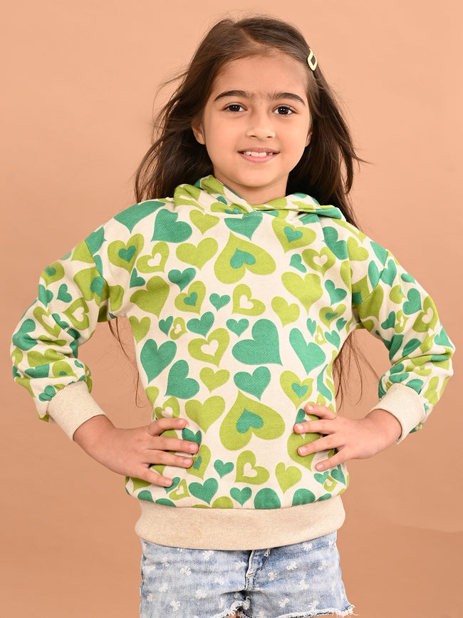 Girls Heart printed Full Sleeves Hooded Sweatshirt