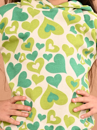 Girls Heart printed Full Sleeves Hooded Sweatshirt