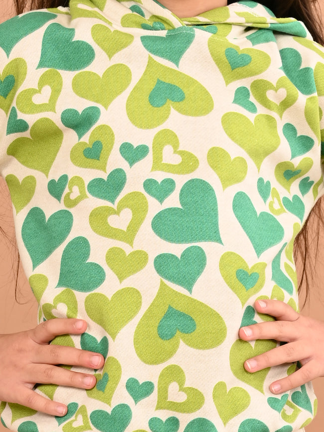 Girls Heart printed Full Sleeves Hooded Sweatshirt