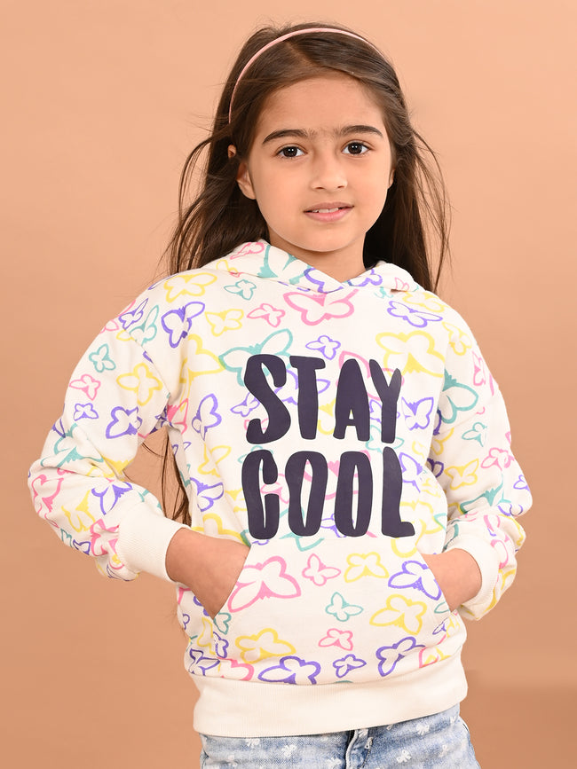 Girls Butterfly printed Full Sleeves Hooded Sweatshirt