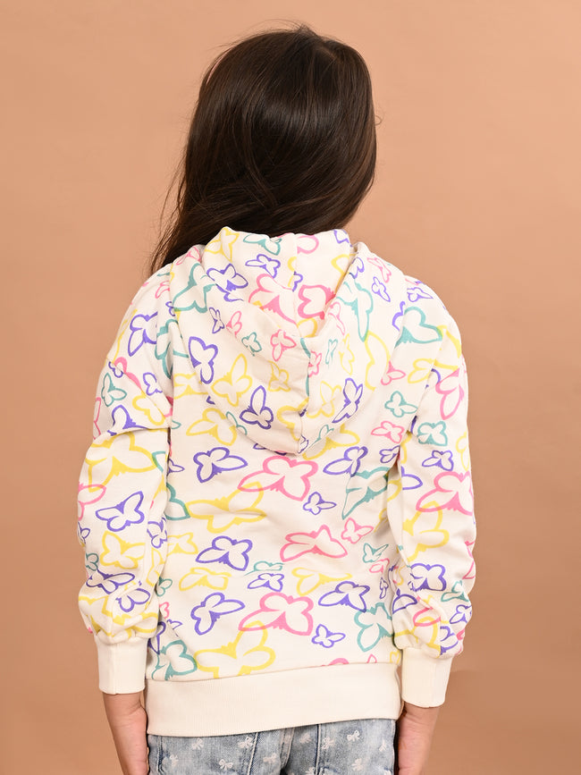 Girls Butterfly printed Full Sleeves Hooded Sweatshirt