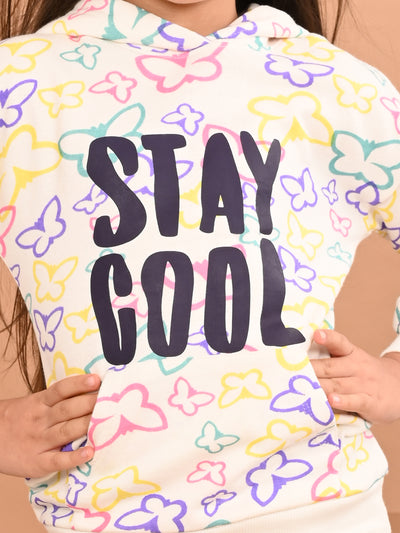 Girls Butterfly printed Full Sleeves Hooded Sweatshirt