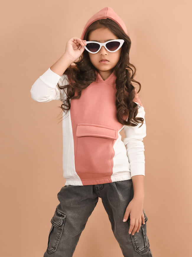 Colorblocked Full Sleeves Hooded Sweatshirt