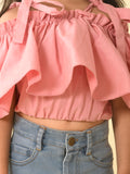 Solid Off Shoulder Frilled Crop Top