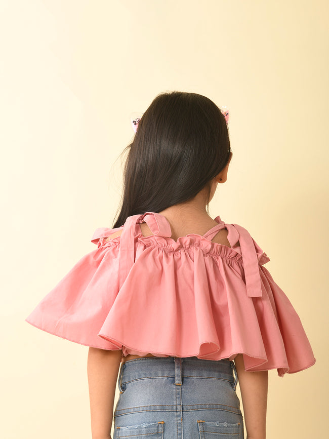 Solid Off Shoulder Frilled Crop Top