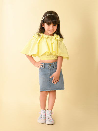 Solid Off Shoulder Frilled Crop Top