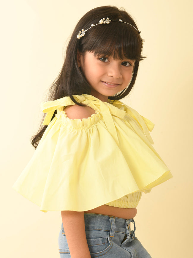 Solid Off Shoulder Frilled Crop Top