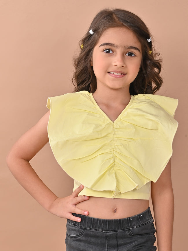 Solid Sleeveless Ruffle Crop Top